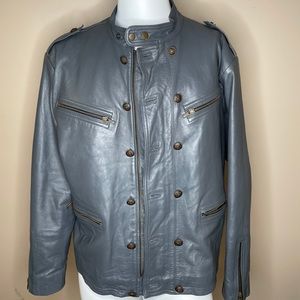 Gray leather motorcycle jacket